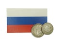 Commemorative USSR or CCCP 1 ruble Lenin coin over a Russian federation flag