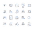 Commencement phase line icons collection. Introduction, Activation, Inception, Beginning, Start, Launch, Initiation