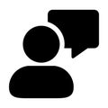 Comment icon vector male person profile avatar with speech bubble symbol for discussion and information in flat color glyph Royalty Free Stock Photo
