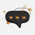 Comment and message social media 3D icon. Black, gold, modern.