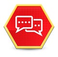 Comments icon abstract red hexagon button bright yellow frame elegant design