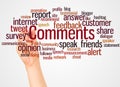 Comments word cloud and hand with marker concept Royalty Free Stock Photo