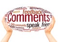 Comments word cloud hand sphere concept Royalty Free Stock Photo