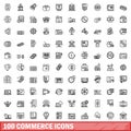100 commerce icons set, outline style Royalty Free Stock Photo
