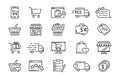 Commerce icons. Thin line symbols of supermarket and internet shopping. Shop cart. Ecommerce and online market. Money Royalty Free Stock Photo