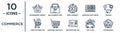 commerce linear icon set. includes thin line supermarket basket, euro currency, trading, shopping cart with grills, buy a car,