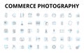 Commerce photography linear icons set. E-commerce, Product, Advertising, Market, Sales, Merchandising, Display vector