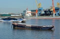 Commerce on River Thames. Barge, cruiser & ship.