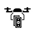 Commerce, trade, flying drone icon. Black vector graphics