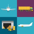 Commercial air shipping service icons set