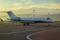 Commercial aircraft at dawn. A passenger plane after landing