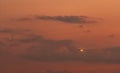 Commercial airline. Passenger plane landing at airport with beautiful sunset  sky and clouds. Arrival flight. Airplane flying Royalty Free Stock Photo