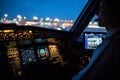 Airliner airplane flight cockpit during takeoff