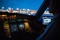 Airplane flight cockpit during takeoff Royalty Free Stock Photo