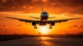 Commercial airliner taking off into the sunset Royalty Free Stock Photo