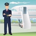 Commercial Airlines Pilot with the background of airplane