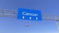 Commercial airplane arriving to Cancun airport. Travelling to Mexico conceptual 3D rendering