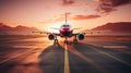 Commercial airplane ascending into clear sunny sky from airport tarmac on bright day Royalty Free Stock Photo