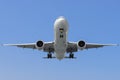 Commercial airplane on finals runway Royalty Free Stock Photo