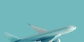 Commercial airplane flying concept on turquoise blue background Royalty Free Stock Photo