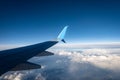 Commercial Airplane Flying over the Clouds - Looking through the Plane Window Royalty Free Stock Photo