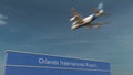 Commercial airplane landing at Orlando International Airport 3D rendering