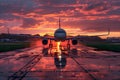 Airplane Parked on Airport Runway Generative AI Royalty Free Stock Photo