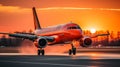 Commercial airplane taking off from airport tarmac into sunlit blue sky on a bright and sunny day Royalty Free Stock Photo