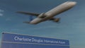 Commercial airplane taking off at Charlotte Douglas International Airport Editorial 3D rendering