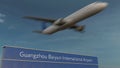 Commercial airplane taking off at Guangzhou Baiyun International Airport Editorial 3D rendering