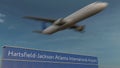 Commercial airplane taking off at Hartsfield-Jackson Atlanta International Airport Editorial 3D rendering