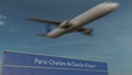 Commercial airplane taking off at Paris Charles de Gaulle Airport Editorial 3D rendering