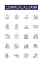 Commercial bank line vector icons and signs. Commercial, Investment, Banker, Savings, ATM, Credit, Loan, Mortgage
