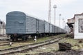 gray freight cars in the old train station Royalty Free Stock Photo