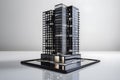 Commercial building data models, holographic technology, infographics, small square data sheets, future technology, Generative AI