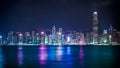 Commercial Building With Water Reflection In Victoria Harbour At Night Royalty Free Stock Photo