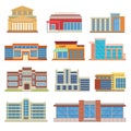 Commercial buildings architecture flat vector. Royalty Free Stock Photo