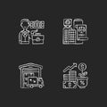 Commercial business chalk white icons set on black background