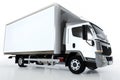 Commercial cargo delivery truck with blank white trailer. Generic, brandless design.