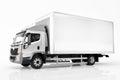 Commercial cargo delivery truck with blank white trailer. Generic, brandless design. Royalty Free Stock Photo