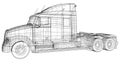 Commercial cargo delivery truck. Isolated. Created illustration of 3d. Wire-frame