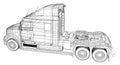 Commercial cargo delivery truck. Isolated. Created illustration of 3d. Wire-frame