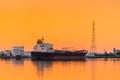 Commercial cargo ship at Port Adelaide docks at sunset Royalty Free Stock Photo