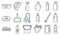 Commercial cleaner equipment icons set, outline style