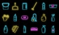 Commercial cleaner equipment icons set vector neon