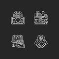Commercial deal for realty chalk white icons set on black background