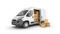 Commercial delivery vans with cardboard boxes.