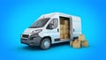 Commercial delivery vans with cardboard boxes.