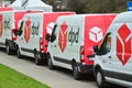 Commercial delivery vans in row. DPD company. Royalty Free Stock Photo