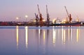 Commercial docks at sunset Royalty Free Stock Photo